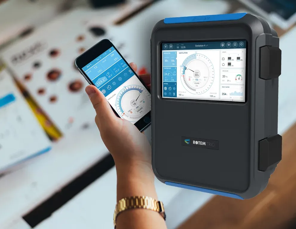 ROTEM farm control system with mobile monitoring app for real-time farm management and environmental control
